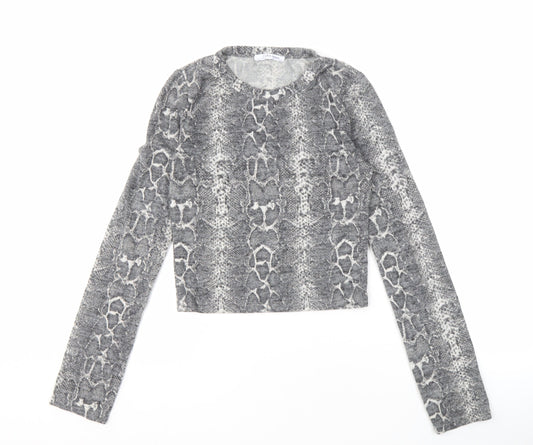 Womens UK Size S Zara Grey Cropped Long Sleeve