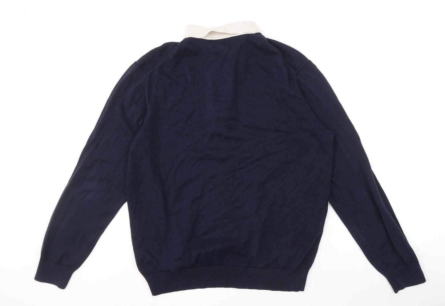 Marks and Spencer Men's Blue Striped Collared Jumper L