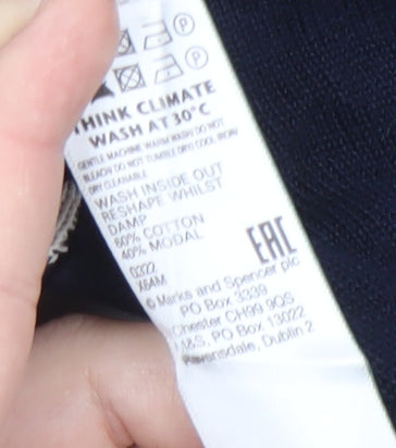 Marks and Spencer Men's Blue Striped Collared Jumper L