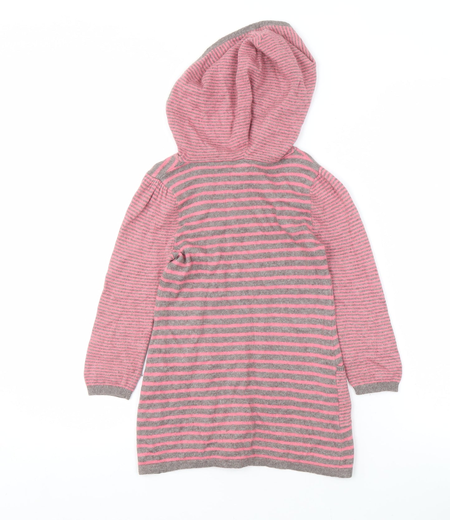 Monsoon Girls Pink Grey Striped Henley Jumper 3-4 Years