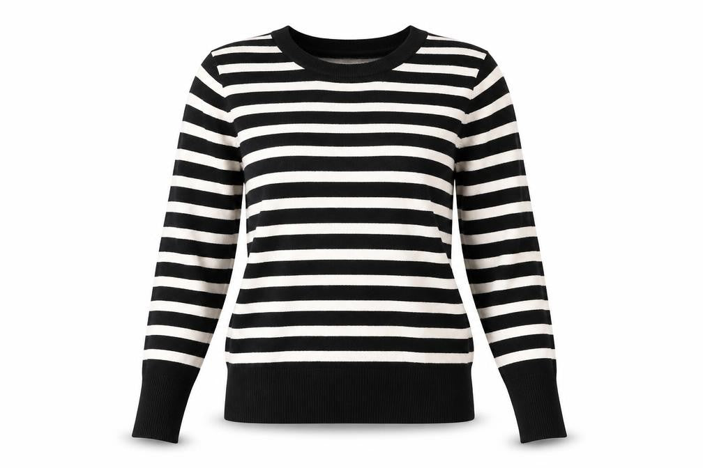 ZARA Women's Black Striped Crew Neck Pullover Jumper