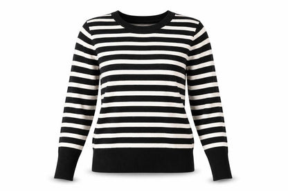 ZARA Women's Black Striped Crew Neck Pullover Jumper
