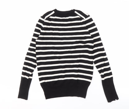 ZARA Women's Black Striped Crew Neck Pullover Jumper