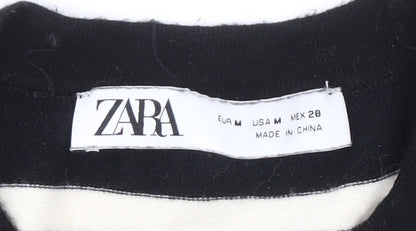 ZARA Women's Black Striped Crew Neck Pullover Jumper