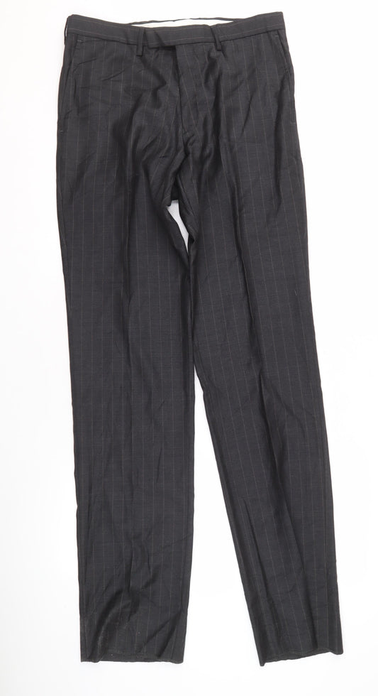 T.M. Lewin Men's Grey Striped Business Trousers 32