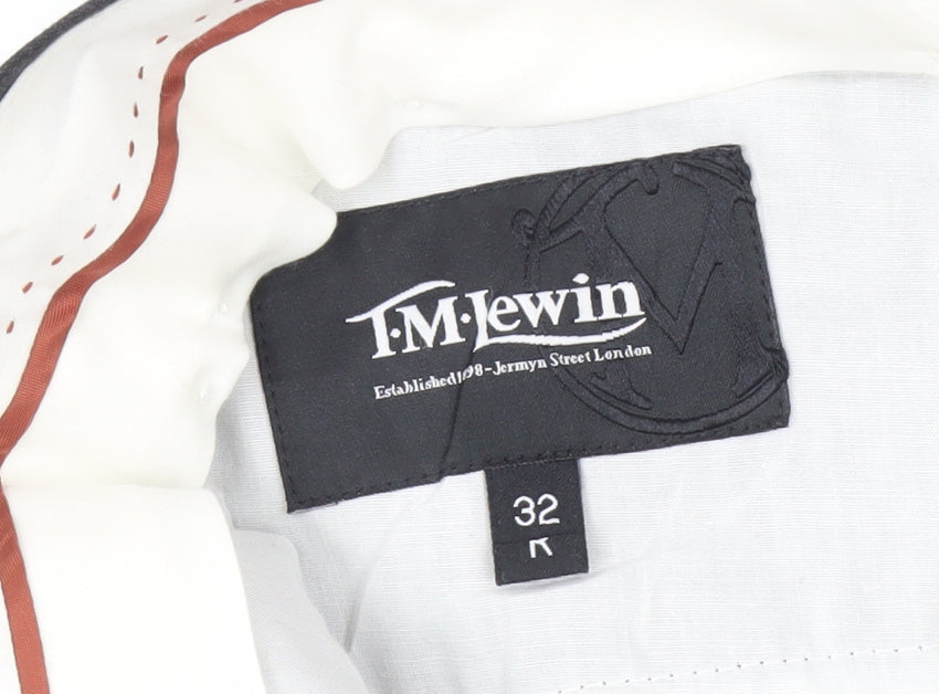 T.M. Lewin Men's Grey Striped Business Trousers 32