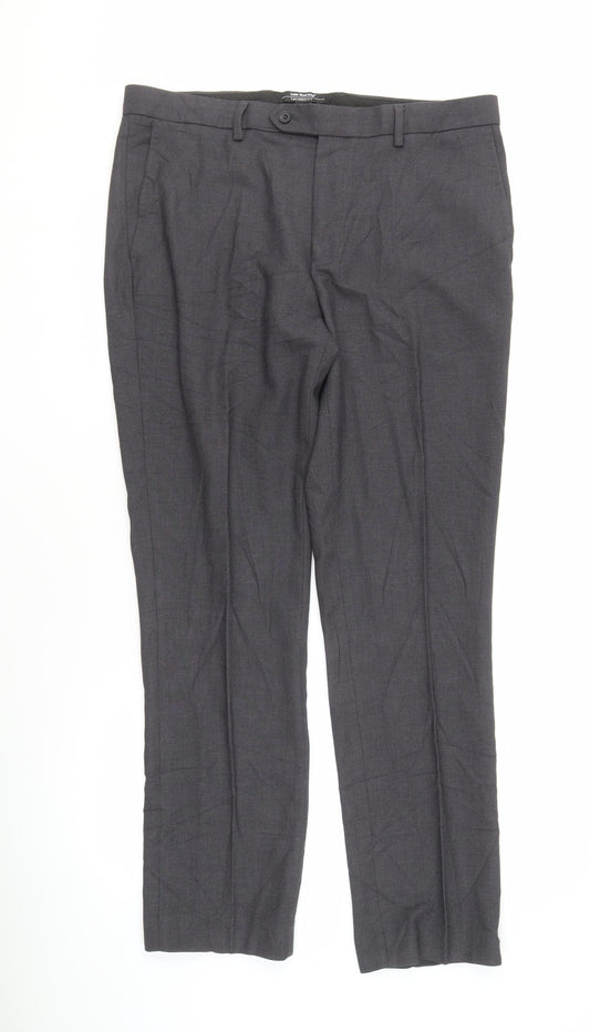 Mens UK Size 30R Cedar Wood State Slim Fit Dress Pants Grey Trousers