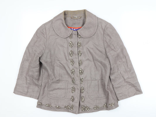 Boden Women's Grey Linen Cotton Short Jacket Size 12