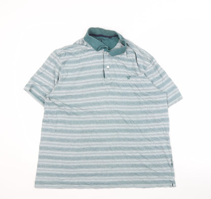 James Pringle Men's Green Striped Polo L