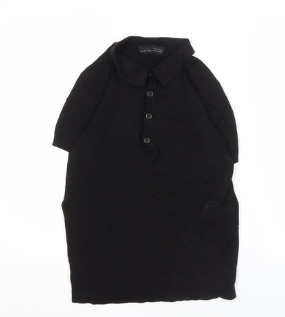 Zara Men's Black Polo Shirt, Size S, Short Sleeve