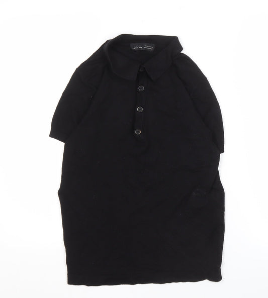 Zara Men's Black Polo Shirt, Size S, Short Sleeve