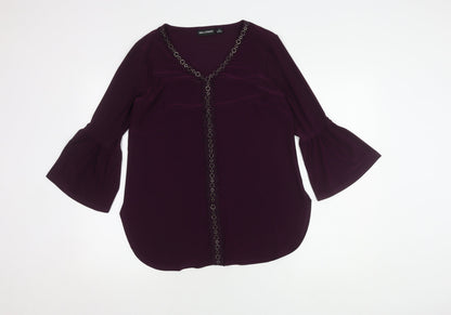 Nina Leonard Women's Purple Blouse Medium Chain V-Neck