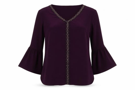 Nina Leonard Women's Purple Blouse Medium Chain V-Neck