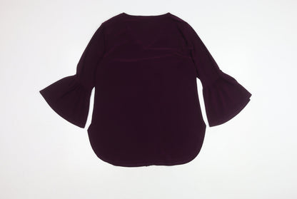 Nina Leonard Women's Purple Blouse Medium Chain V-Neck