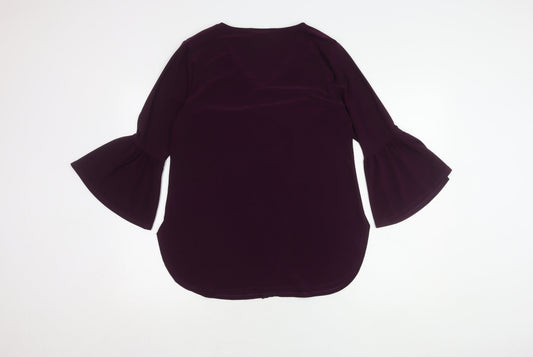 Nina Leonard Women's Purple Blouse Medium Chain V-Neck