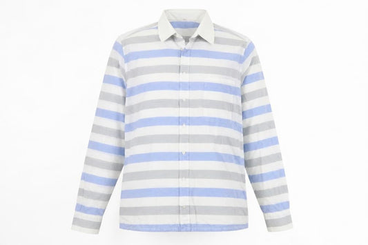 Front view of Jacques Britt unisex multicoloured striped button-up shirt