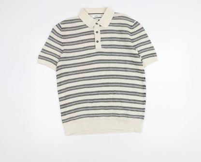 Marks and Spencer Men's Black Striped Polo M