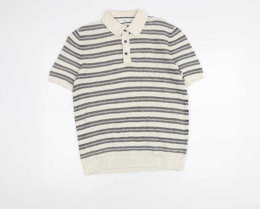 Marks and Spencer Men's Black Striped Polo M