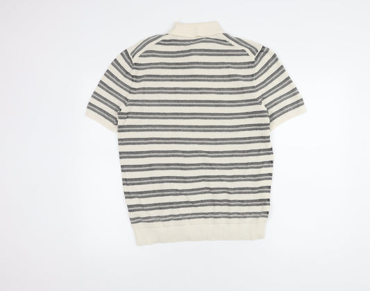 Marks and Spencer Men's Black Striped Polo M