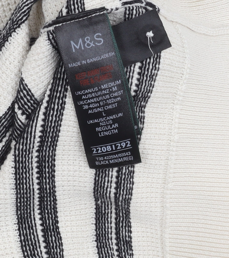 Marks and Spencer Men's Black Striped Polo M