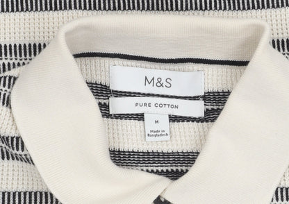 Marks and Spencer Men's Black Striped Polo M