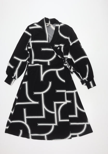 H&M Women's Black Geometric Long Sleeve Dress S