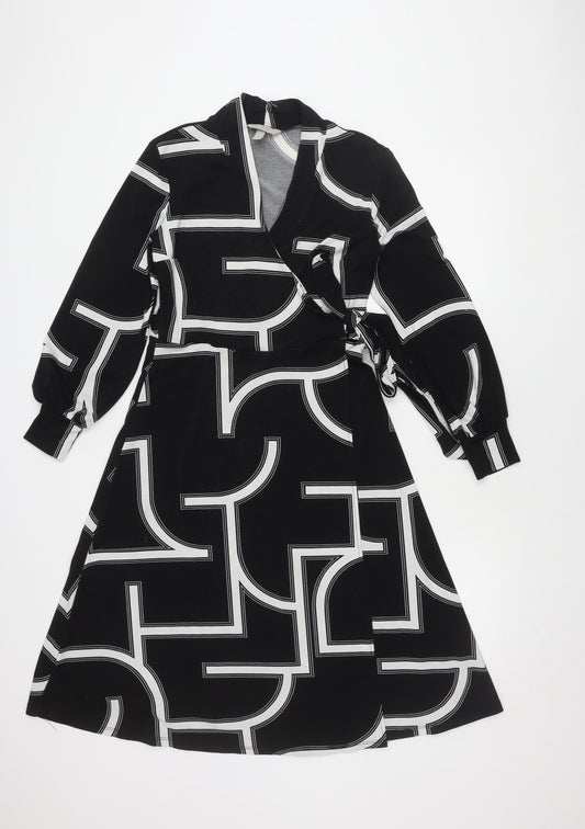 H&M Women's Black Geometric Long Sleeve Dress S