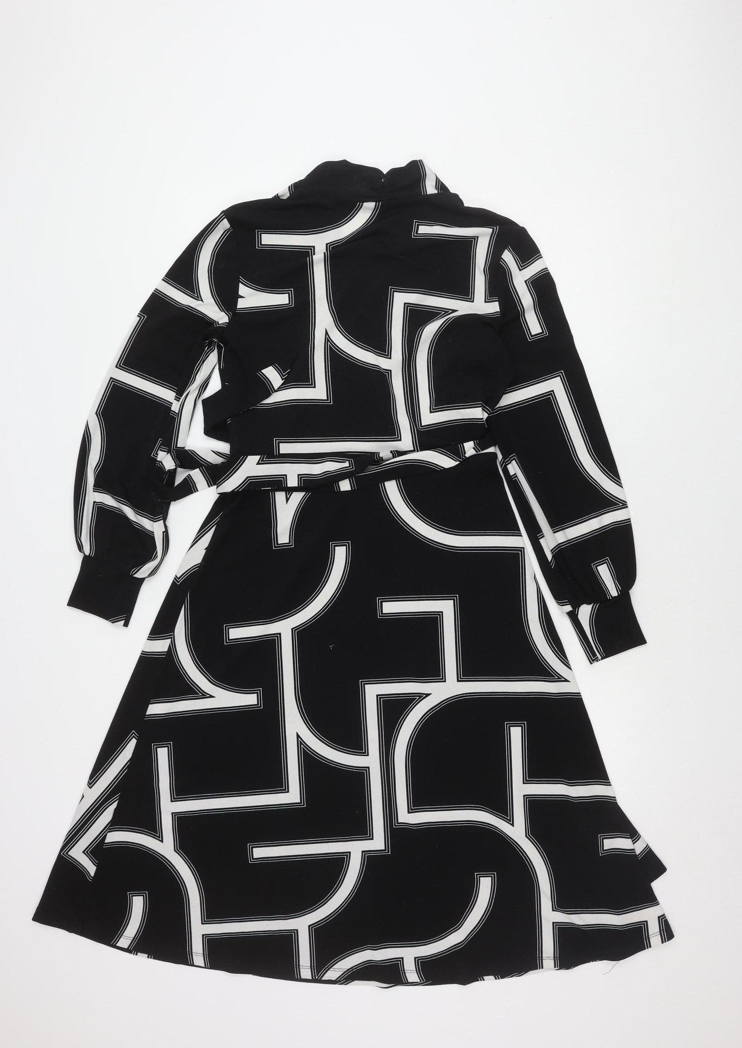 H&M Women's Black Geometric Long Sleeve Dress S