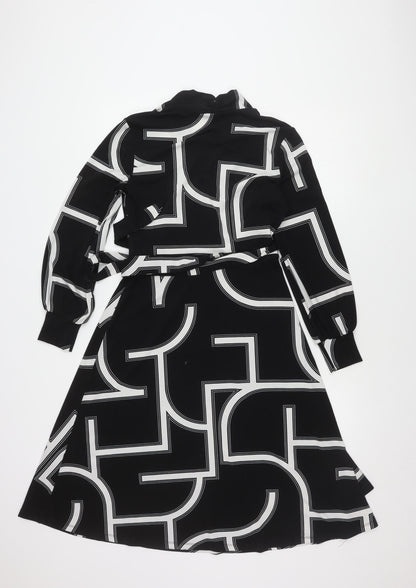 H&M Women's Black Geometric Long Sleeve Dress S