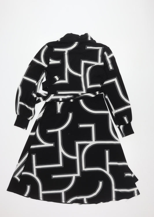 H&M Women's Black Geometric Long Sleeve Dress S