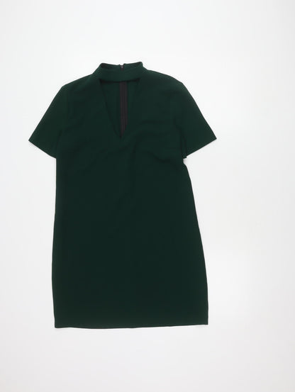 Zara Woman Green Sheath Dress, S, Short Sleeve, V-Neck