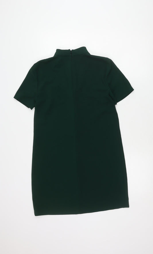 Zara Woman Green Sheath Dress, S, Short Sleeve, V-Neck