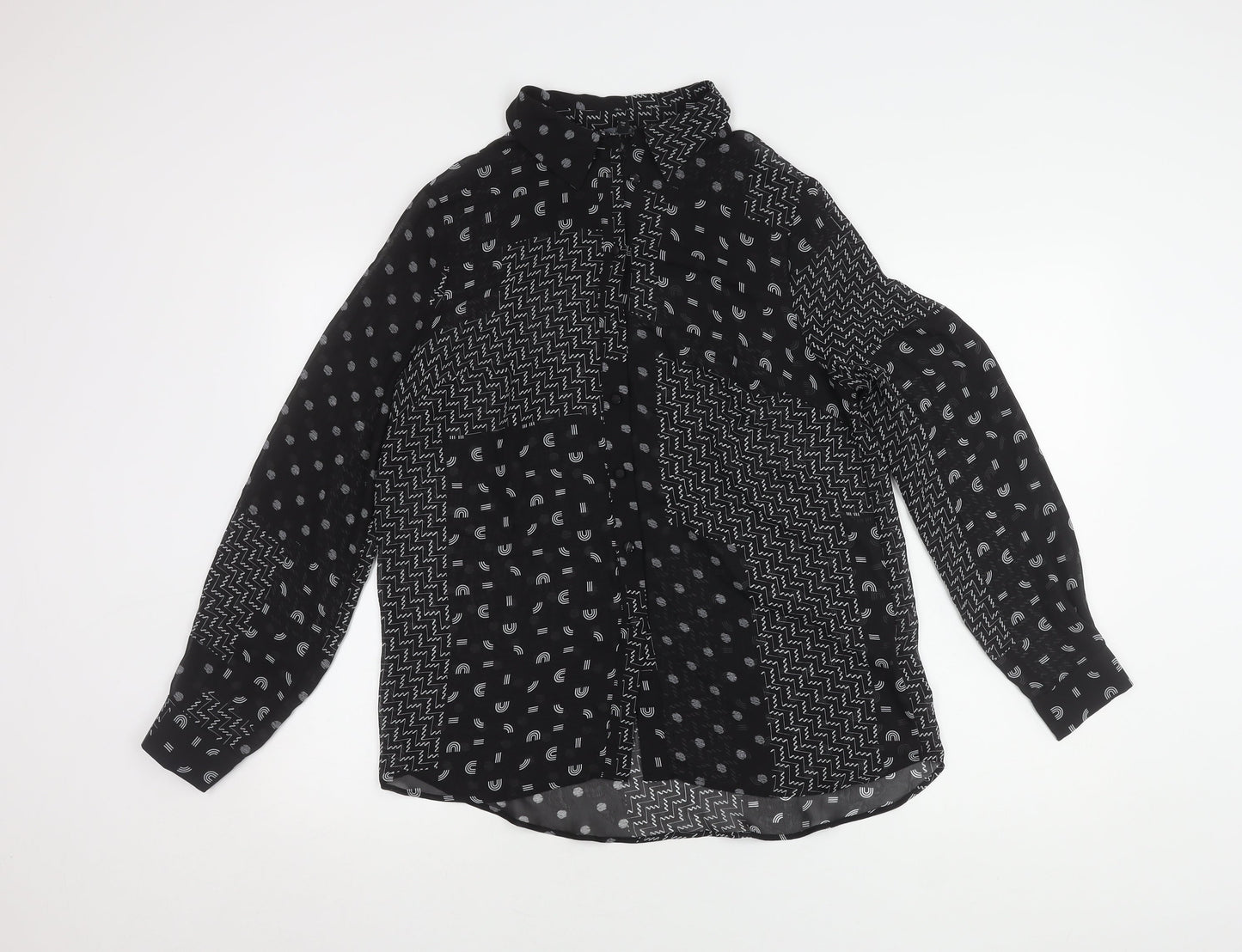 Womens UK Size 10 NEXT Black Basic Button-Up