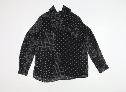 Womens UK Size 10 NEXT Black Basic Button-Up