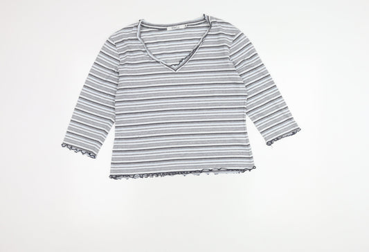 M&Co Women's Striped 3/4 Sleeve V-Neck Top M