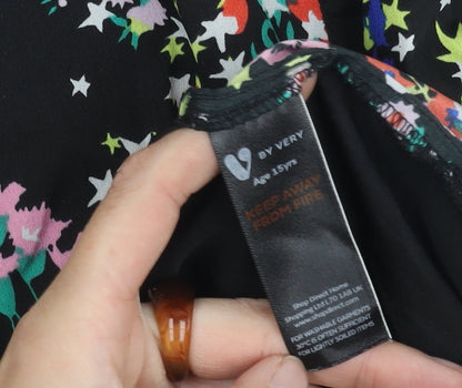 Very Girls' Black Multicoloured Floral Dress Size 15