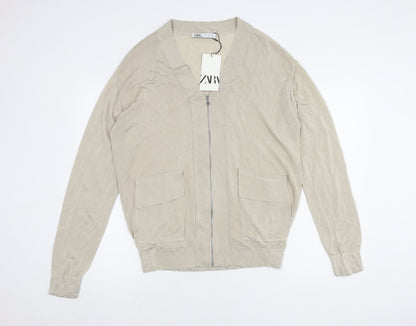Womens UK Size S Zara Beige Full Zip Jumper
