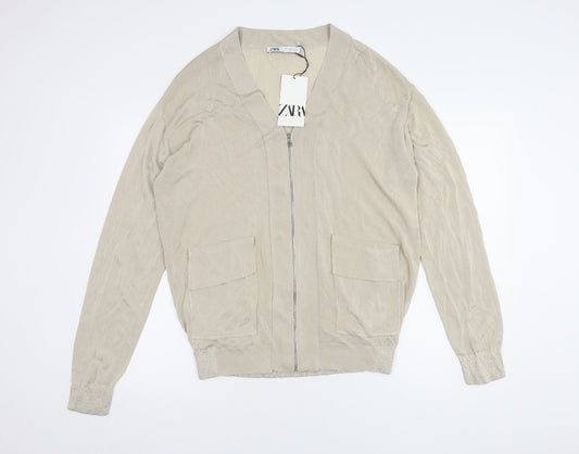 Womens UK Size S Zara Beige Full Zip Jumper