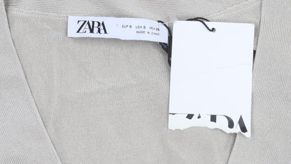 Womens UK Size S Zara Beige Full Zip Jumper
