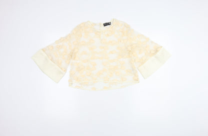 Dainty Women's Beige Floral Lace Blouse L