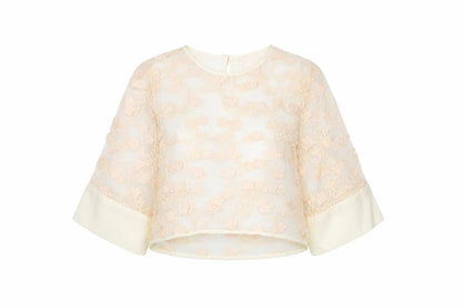 Dainty Women's Beige Floral Lace Blouse L
