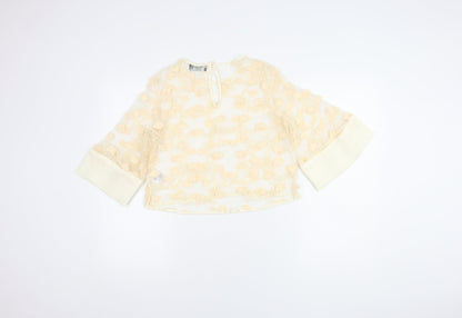 Dainty Women's Beige Floral Lace Blouse L