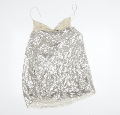 Zara Women's Silver Slip Sequin Party Dress XL