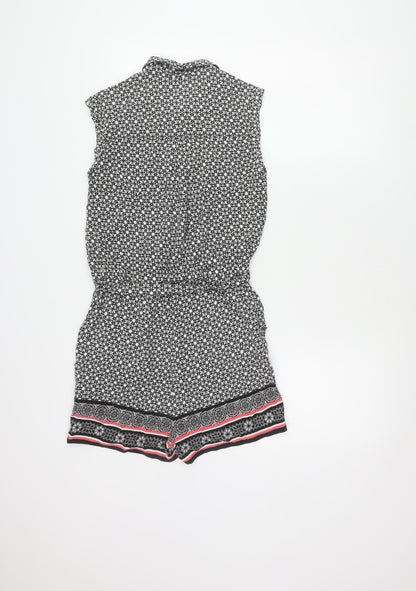 New Look Women's Black Geometric Playsuit Size 8