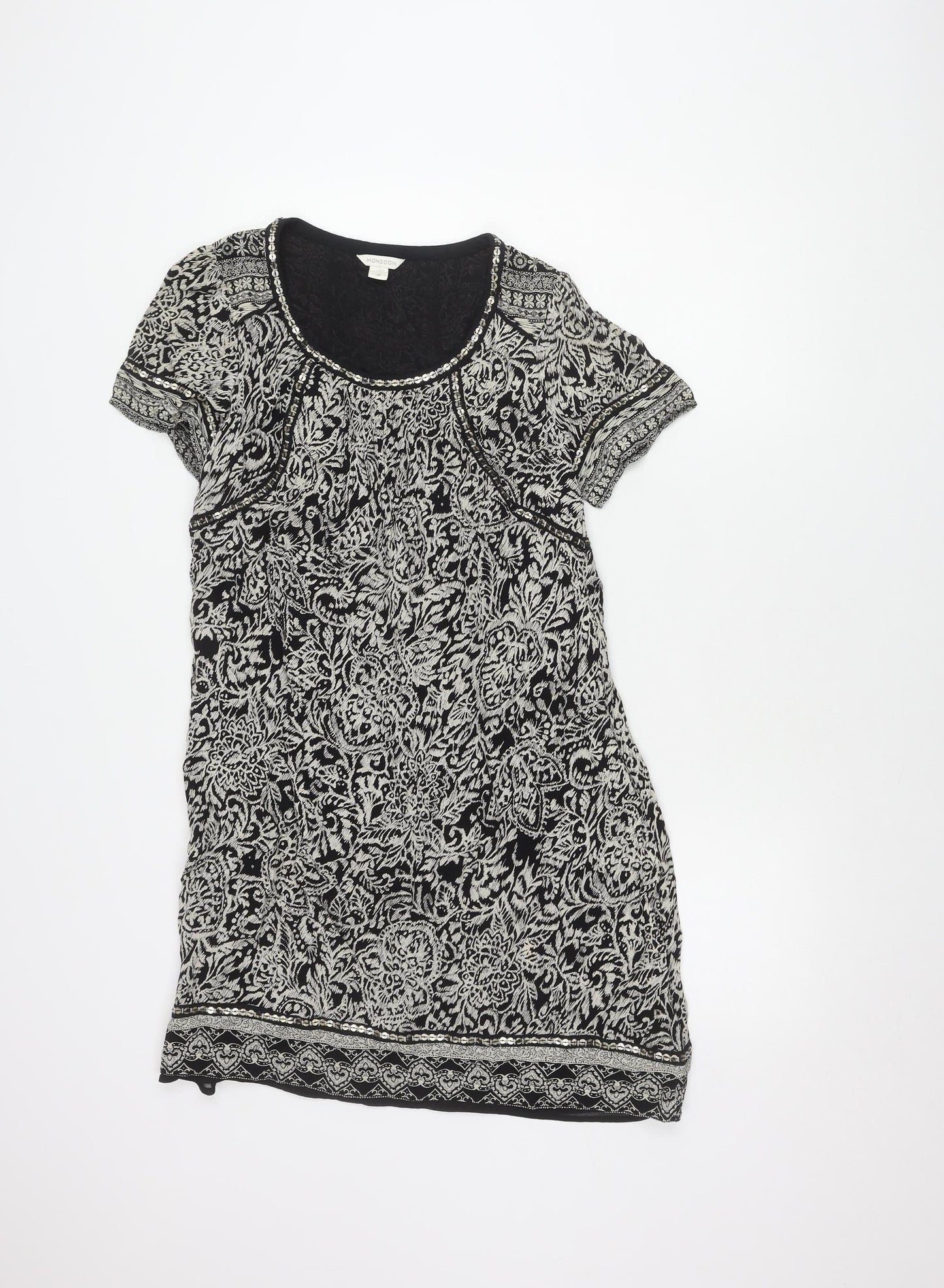 Monsoon Black Floral Sequin Dress, Women's Size 8