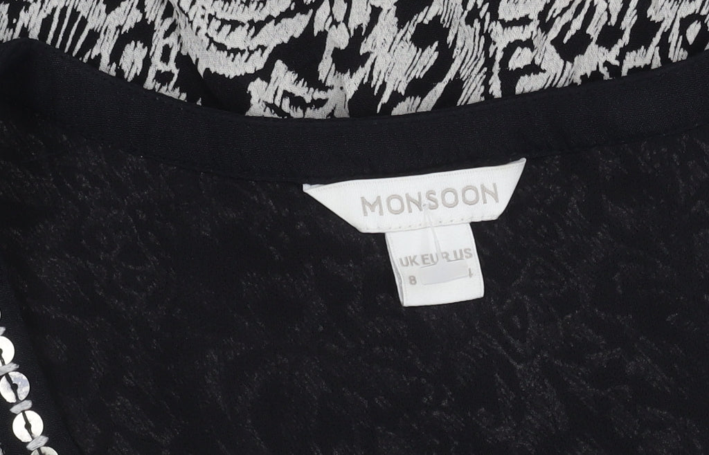 Monsoon Black Floral Sequin Dress, Women's Size 8