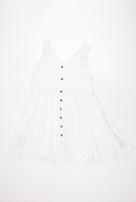 Next Petite Women's White Linen Blend Sleeveless Dress