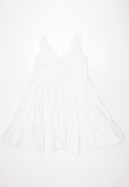 Next Petite Women's White Linen Blend Sleeveless Dress