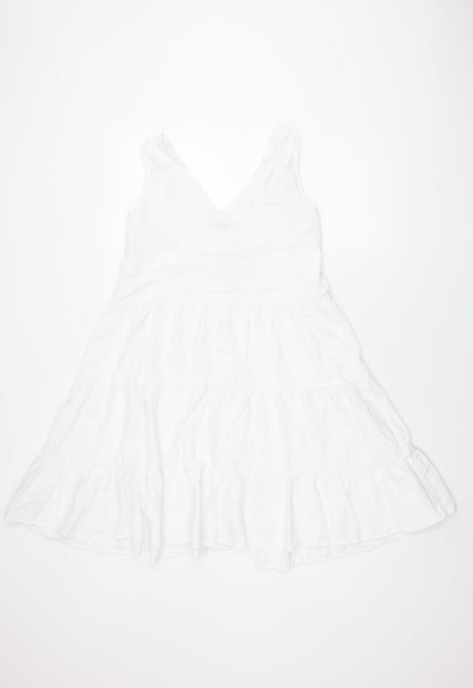 Next Petite Women's White Linen Blend Sleeveless Dress