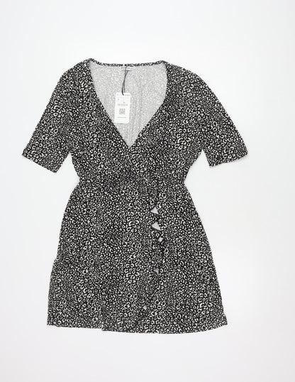 Stradivarius Women's Black Animal Print Dress Size 12